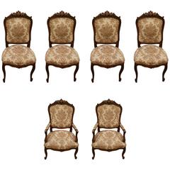 Set of Six 19th Century Provincial French Carved and Upholstered Dining Chairs 