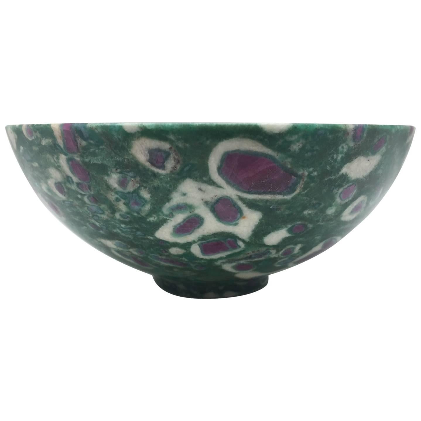 Red Ruby in Green Fuchsite Semi-Precious Footed Stone Bowl