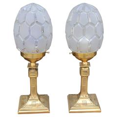 French Art Deco Pair of Brass Table Lamps 12