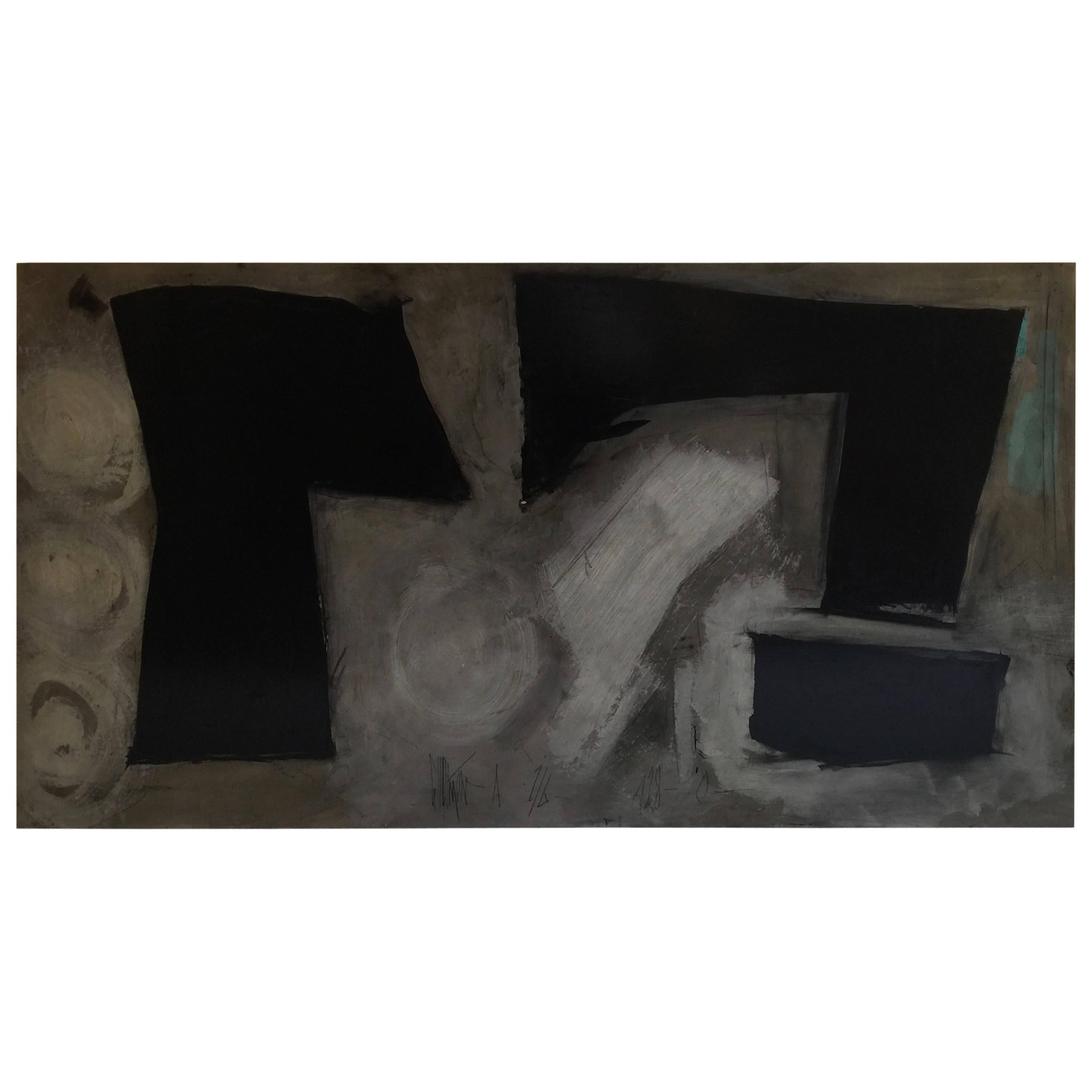 Huge Graham Harmon Black and White Abstract Painting, circa 1960