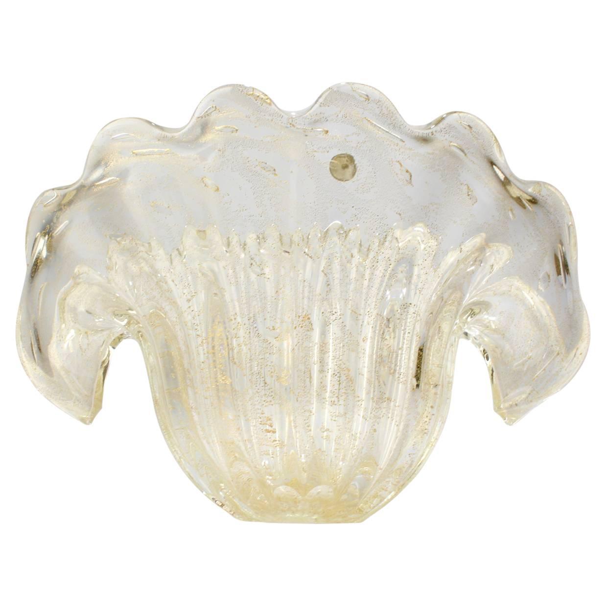 Large Barovier MidCentury Murano Italian Art Glass Clam Shell Vase For