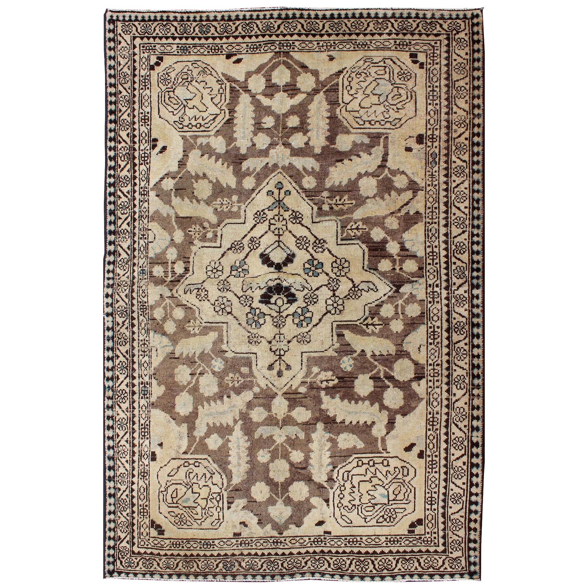 Semi Antique Persian Lilihan Rug in Brown and Earth Colors