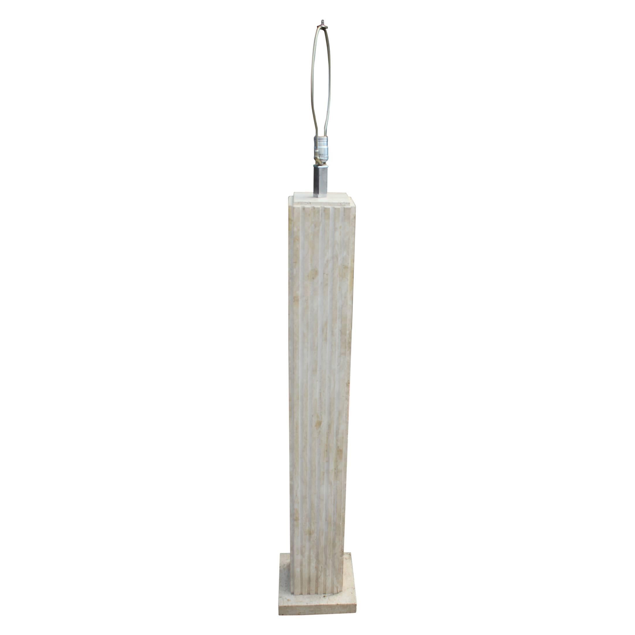 Modern Travertine Marble Column Floor Lamp by Raymor
