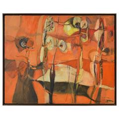 Original Oil on Canvas Abstract Painting by Mai Onno, 1962