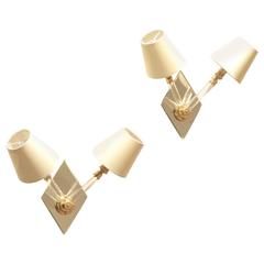 French Art Deco Design: Two Pair of Glasses, Mirror 
Brass Wall Sconces Lamp