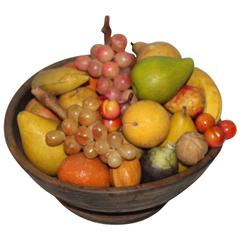 18th Century Treen Bowl Filled with Collection of 30-Piece of Stone Fruit