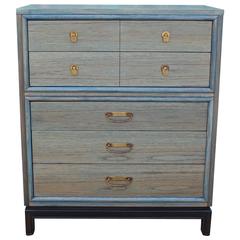 Wonderful Blue Dyed Dresser or Chest with Brass Hardware