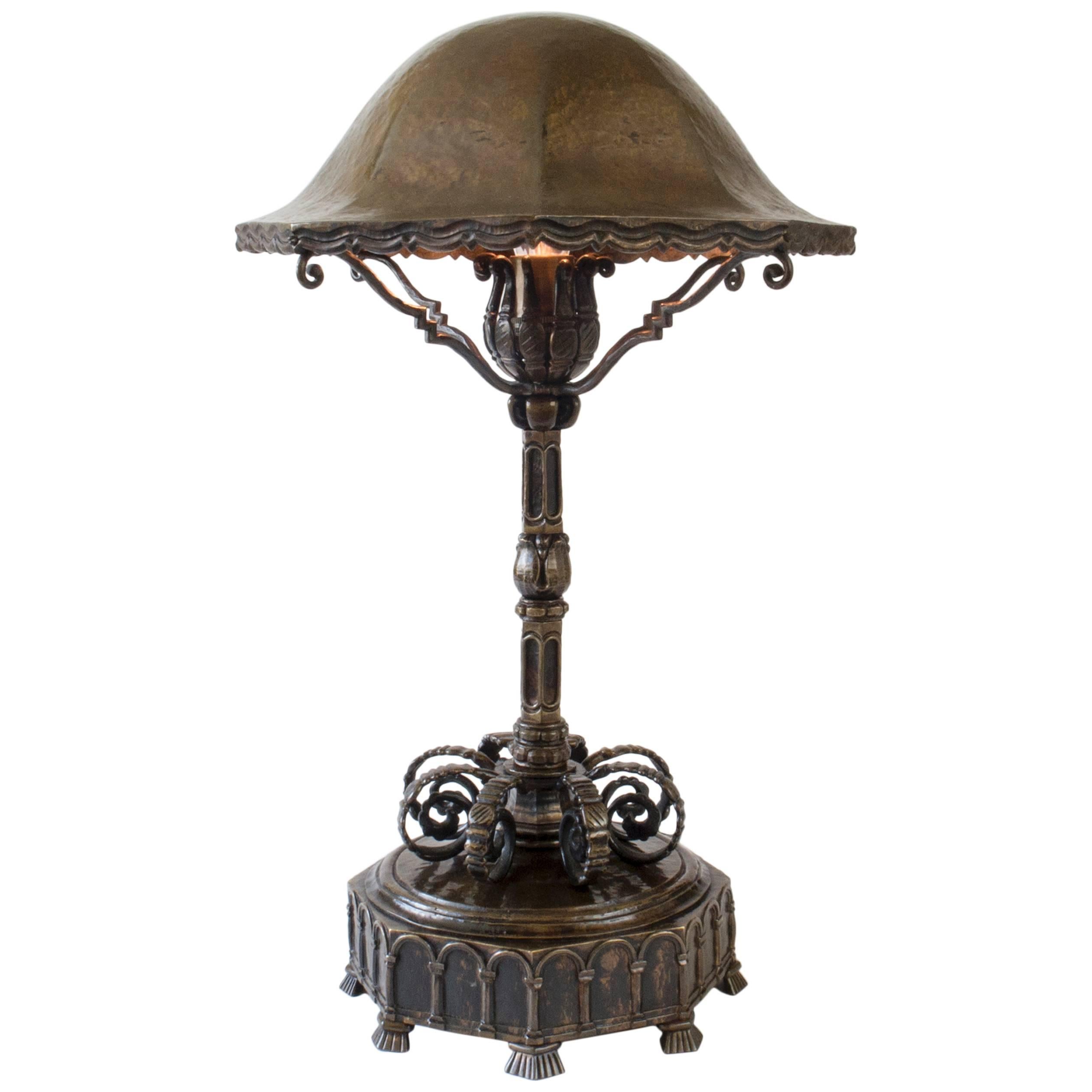 Hans Rasmussen, Rare Danish Patinated Brass Table Lamp For Sale