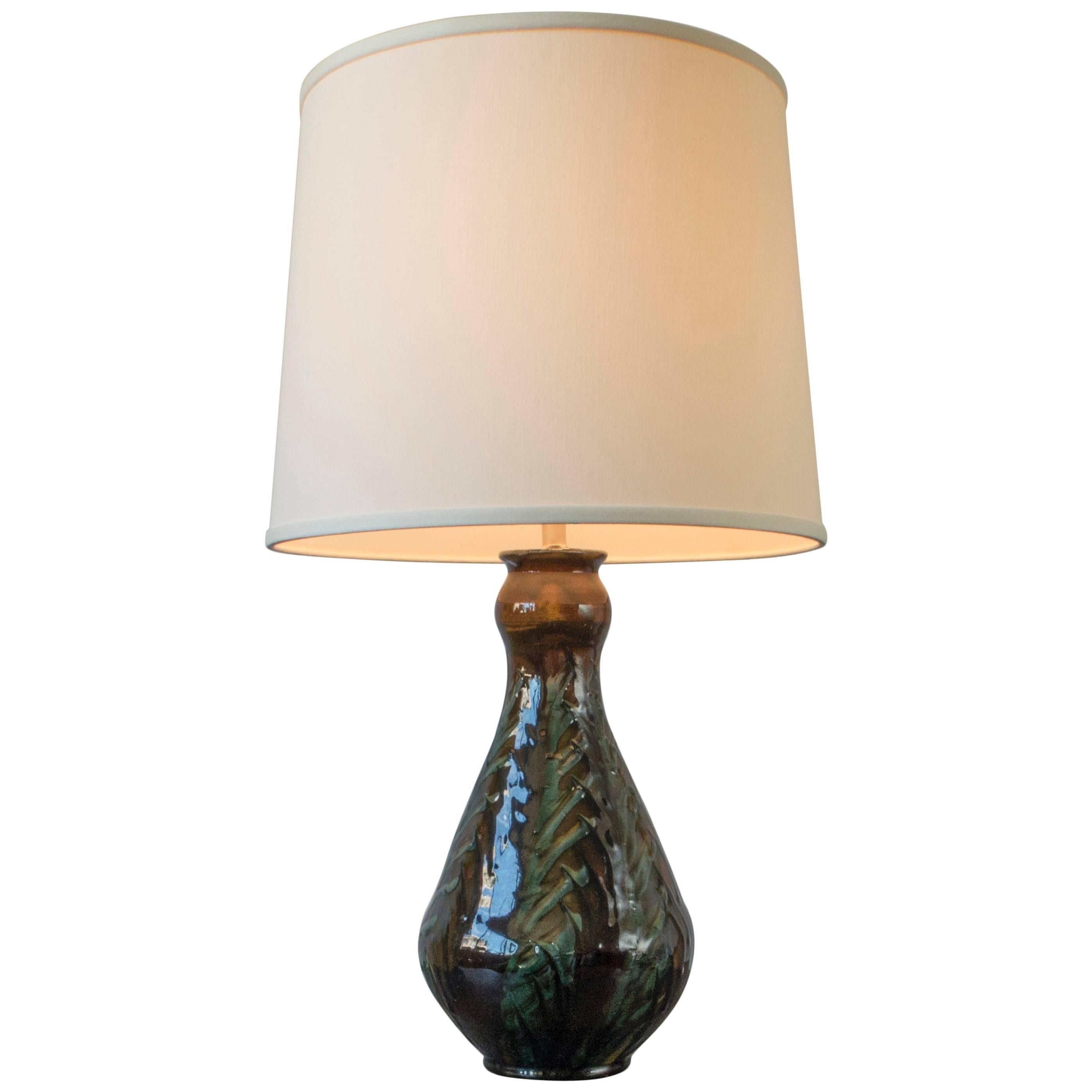 Kähler, Danish Jugend Lustrous Dark Brown and Green Glazed Ceramic Vase Lamp