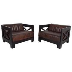 Pair of Leather Chairs by Jacques Adnet