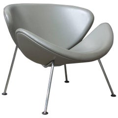 1960, Pierre Paulin, Silla de cuero gris plateado de 1ª tela original