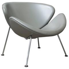 1960, Pierre Paulin, Original 1st Fabric Silver Grey Leather Slice Chair 4