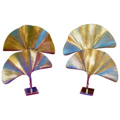 Pair of Big Gingko Brass Lamps 5