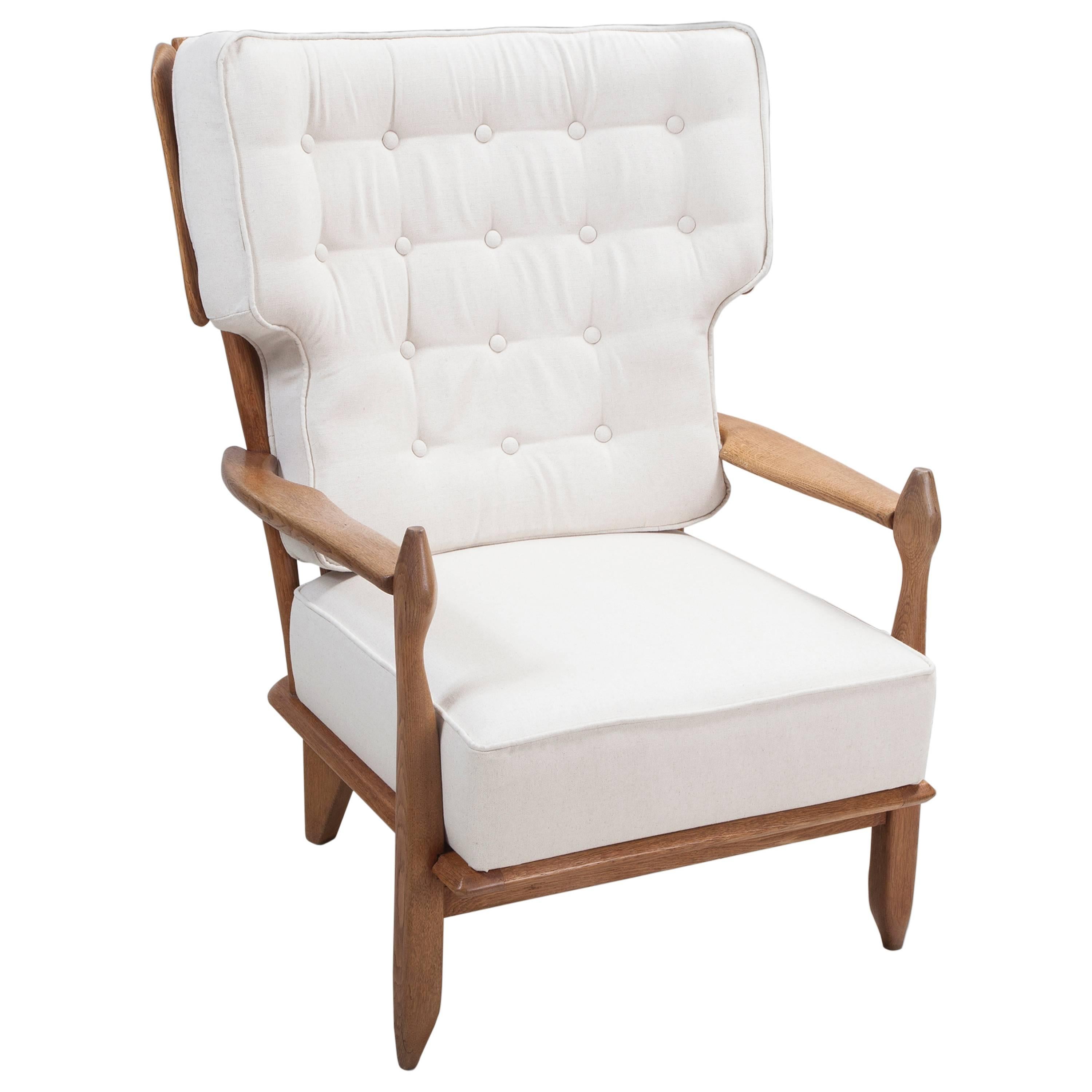 Guillerme et Chambron High Back Chair in Solid Oak, ''Votre Maison'' Edition For Sale