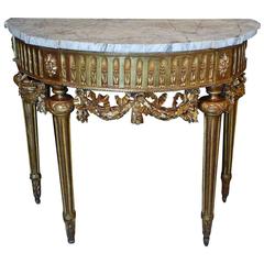 French Louis XVI Period Carved and Giltwood Demilune Console Table, 1780