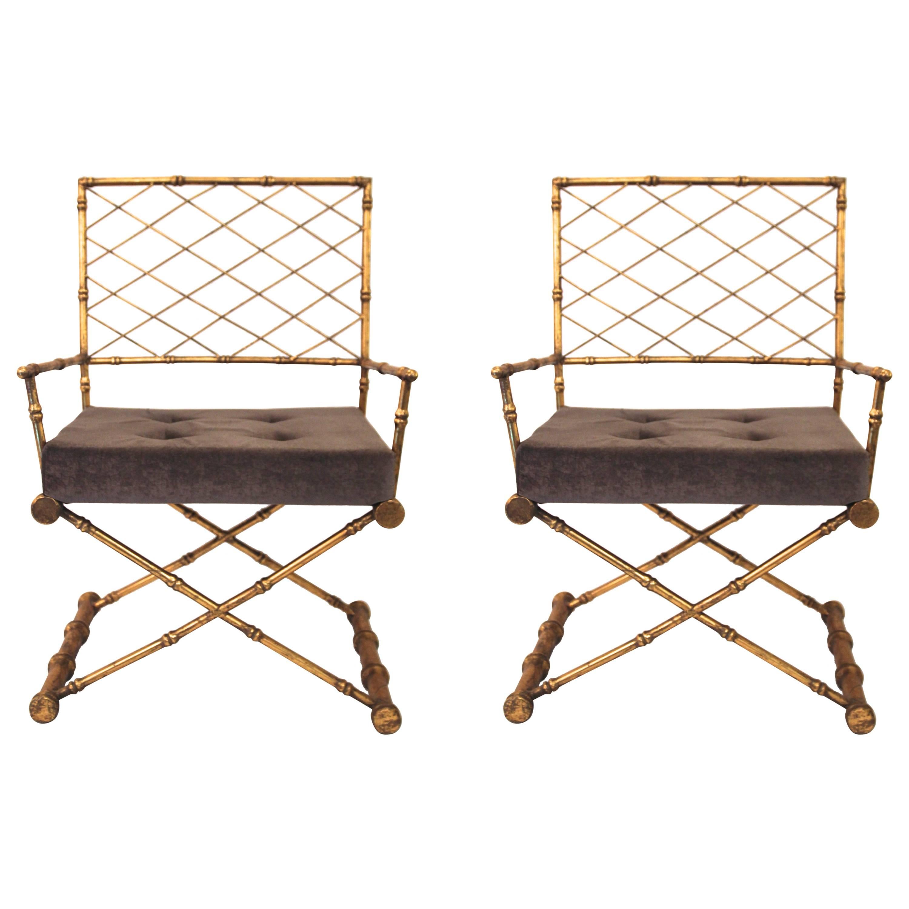 Pair of Armchairs, Antique Style, Gilded Iron, circa 1970, France
