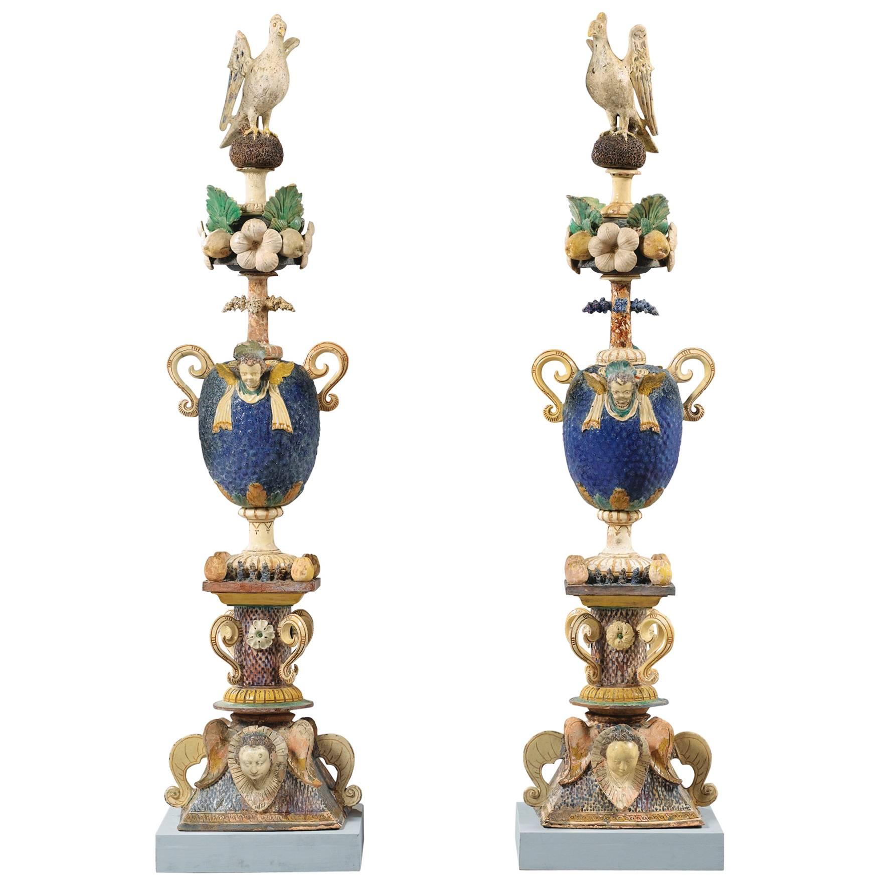 Pair of Earthenware Finials, Normandy, Pré d'Auge, circa 1600 For Sale