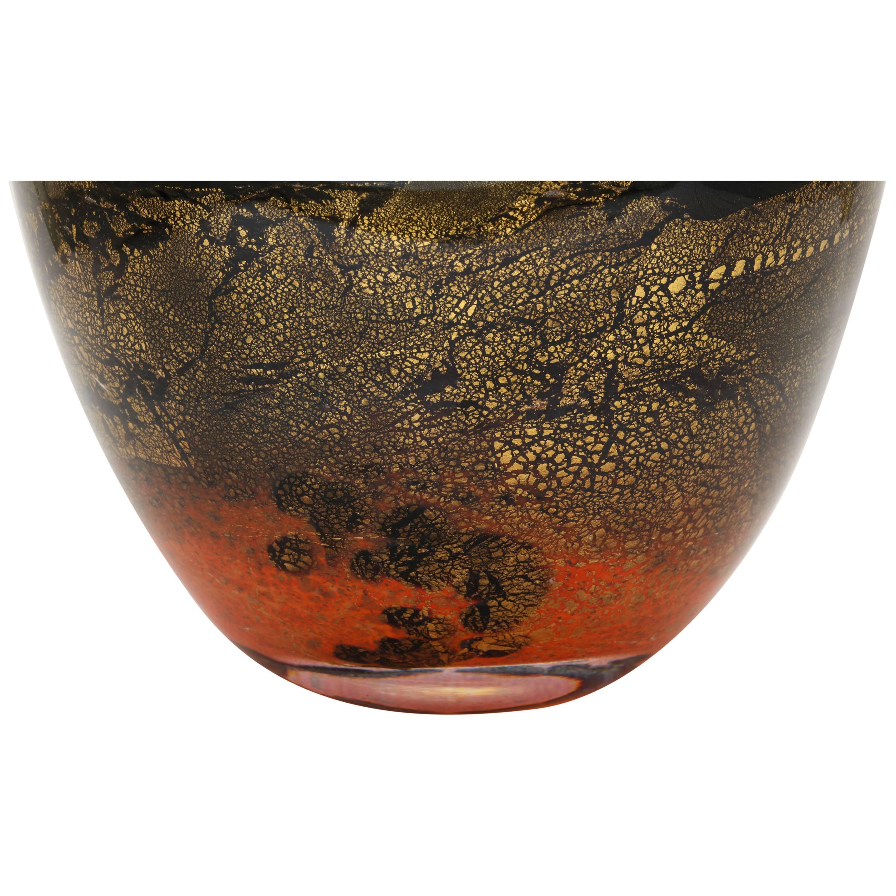 Volcanic Red and Black Terre Des Arts Handblown Glass Bowl For Sale