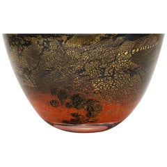 Retro Volcanic Red and Black Terre Des Arts Handblown Glass Bowl