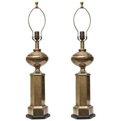 Stately Pair of Hexagonal Brass Lamps 5