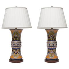 19th Century Pair of Moroccan Trumpet Vases as Lamps