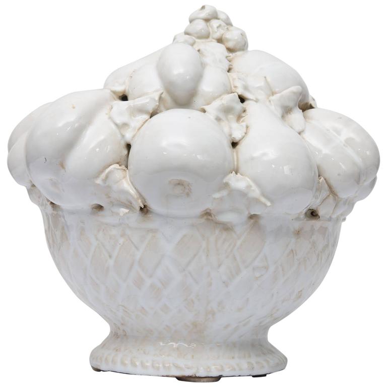 Large Italian White Glazed Terra Cotta Basket of Fruit at 1stDibs