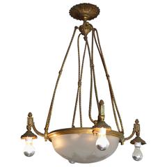 French, 1940s Bronze and Crystal Chandelier 1