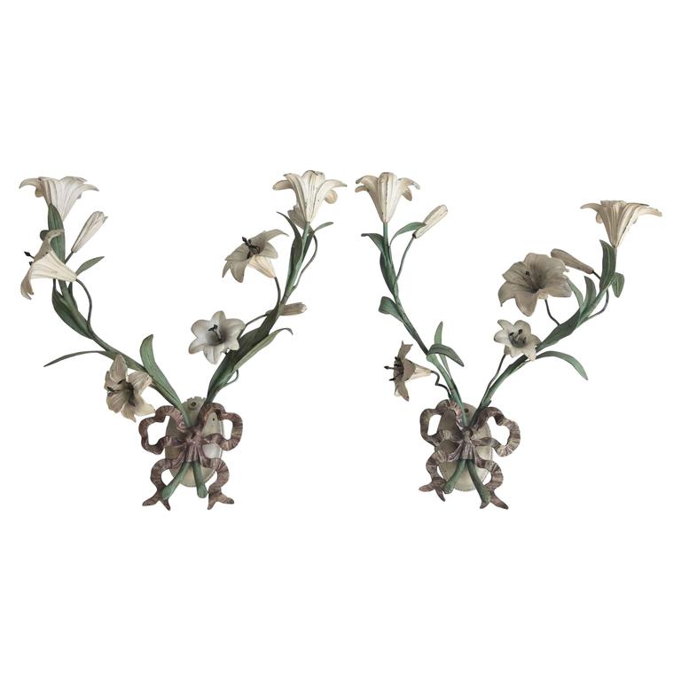 Decorative Lily Wall Sconces at 1stdibs
