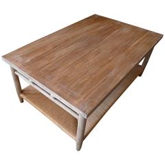 Newport Contemporary Walnut Coffee Table with Rush Shelf