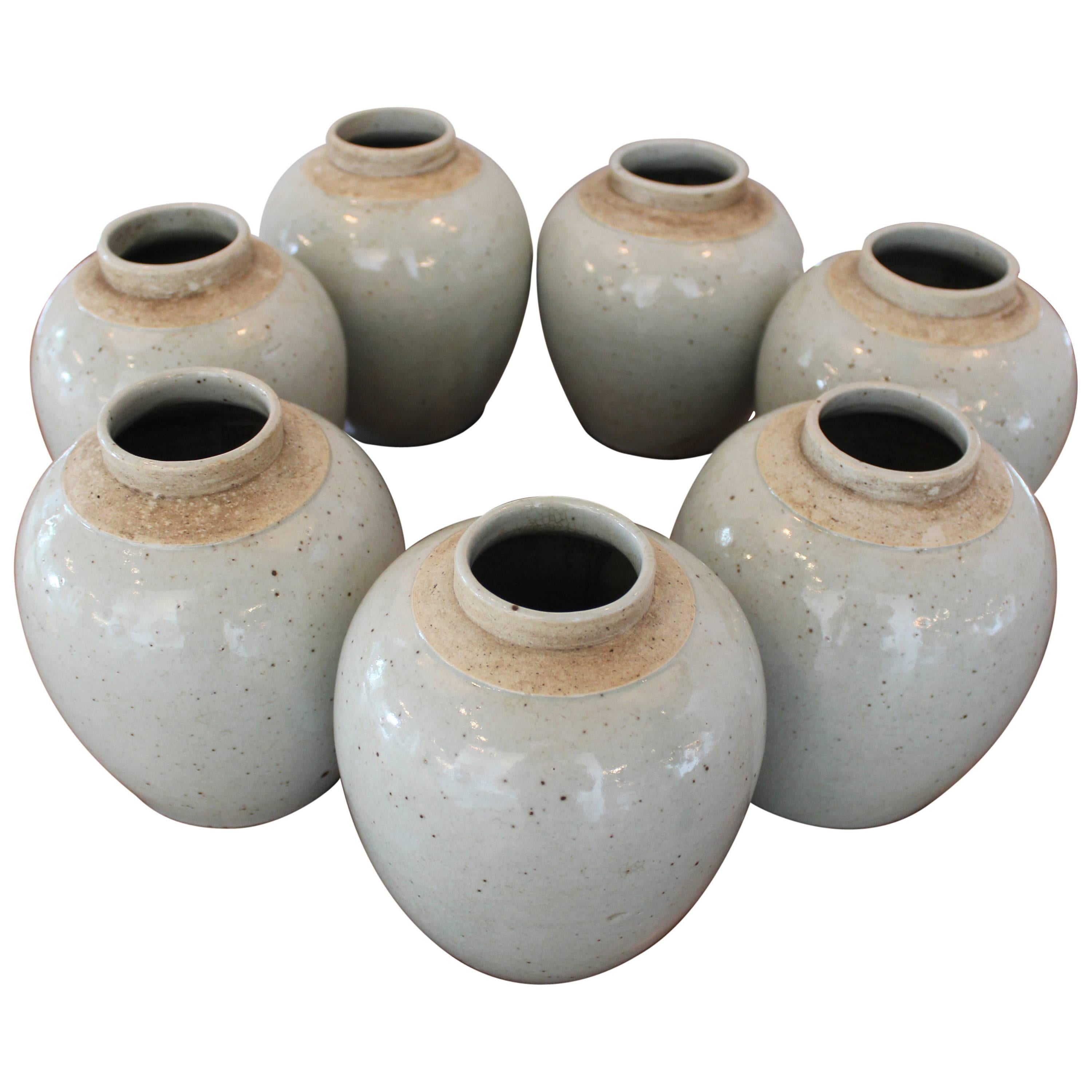 Antique Small Celadon Terra Cotta Glazed Jars