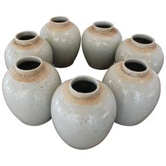 Anciennes petites jarres en terre cuite céladon émaillées
