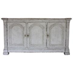 19th Century French Carved Painted Three-Door Buffet with Faux Marble Top
