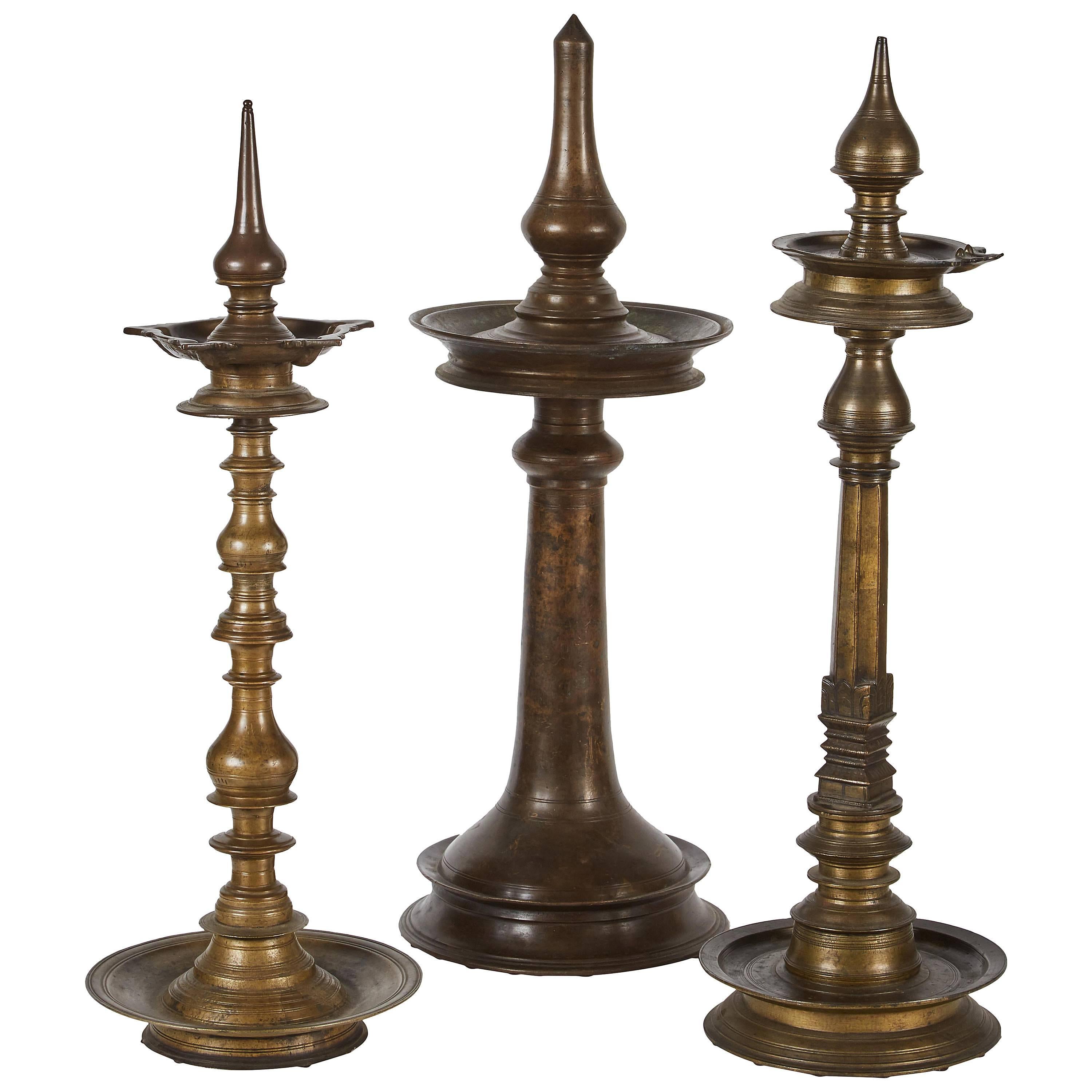 19th Century Bronze Indian Temple Oil Lamps