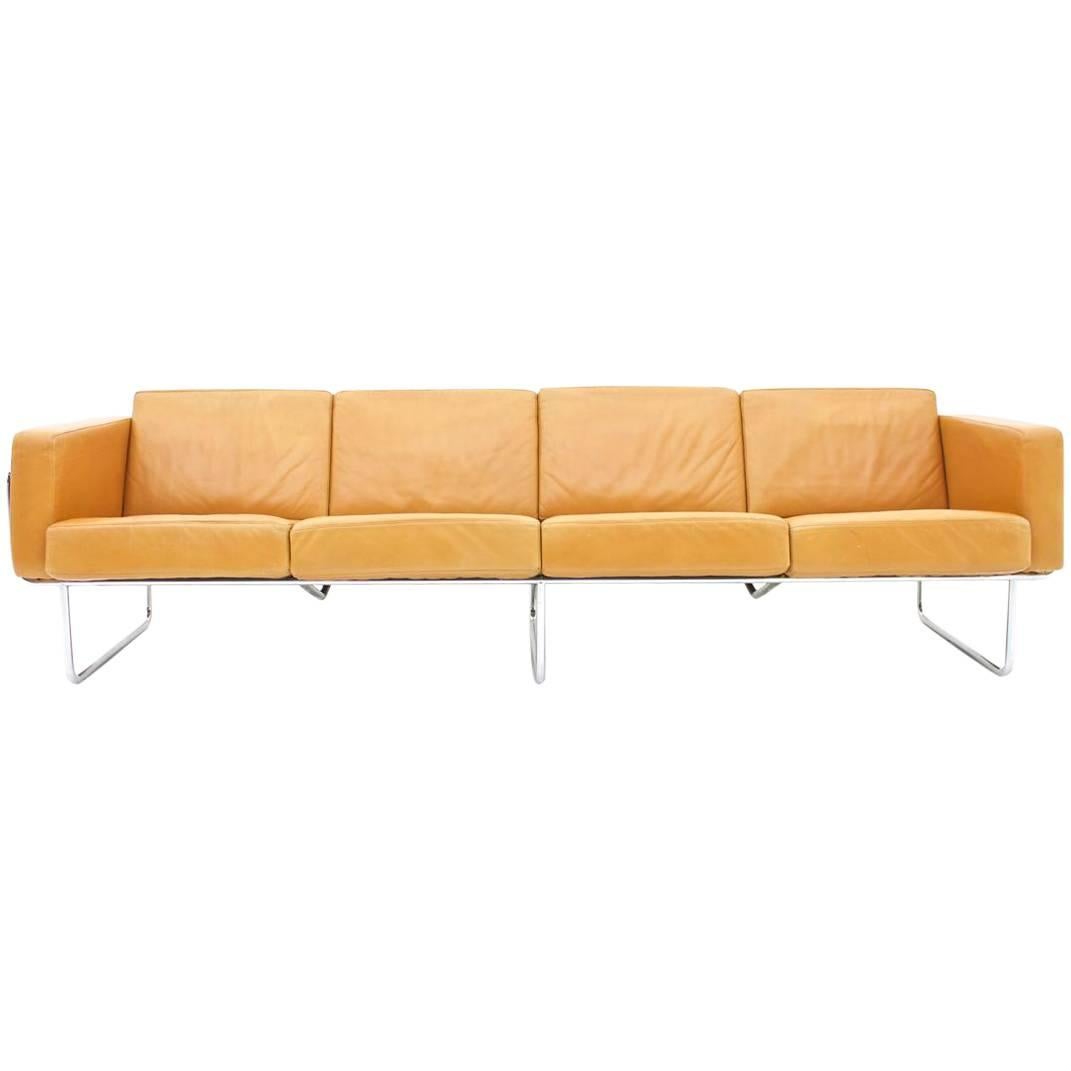 Rare Four-Seat Leather Sofa by Hans Eichenberger for Strässle, Switzerland For Sale