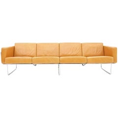 Rare Four-Seat Leather Sofa by Hans Eichenberger for Strässle, Switzerland