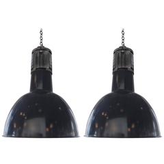 Industrial 1940s Warehouse Lights of Blue and Black Finished