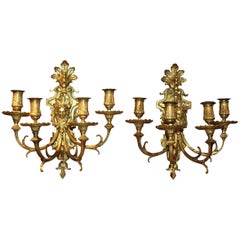 Pair of French Style Ormolu Four Light Wall Sconces