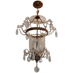 Wonderful Etched Glass Leaf Bronze Crystal Regency Neoclassical Bell Jar Lantern