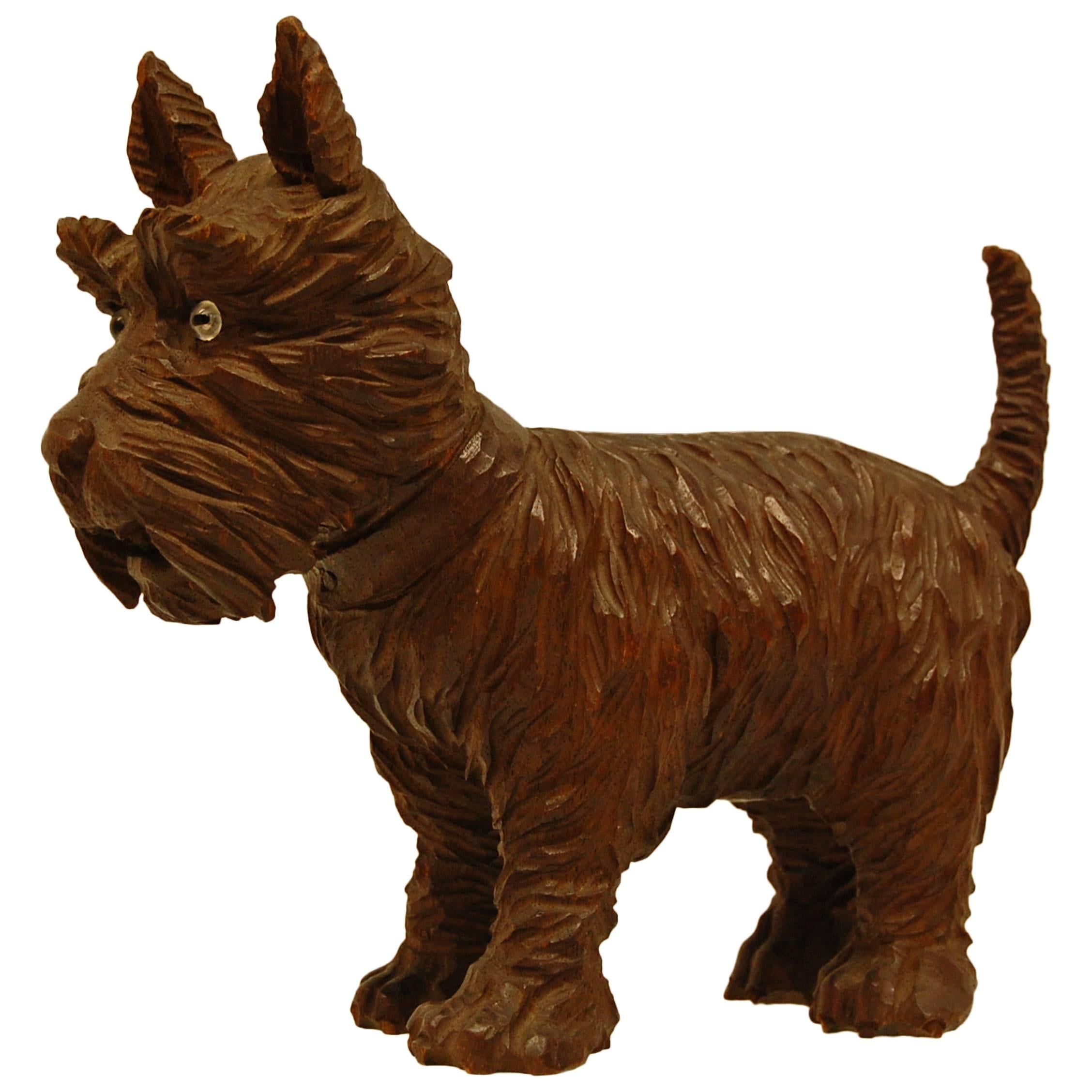German Black Forest Hand-Carved Figure of a Scottish Terrier with Glass Eyes For Sale