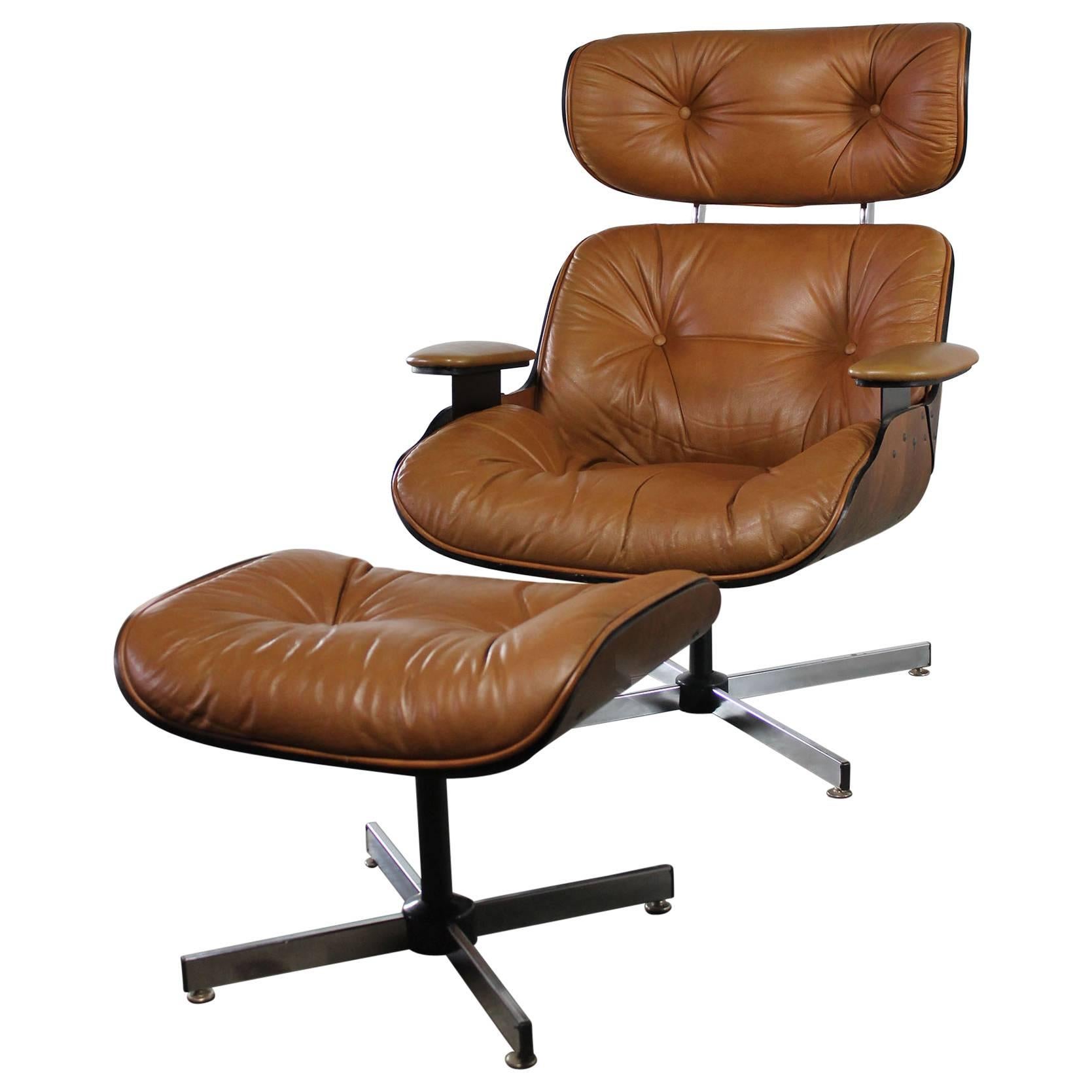 Mid-Century Modern Plycraft Eames-Style Lounge Chair and Ottoman