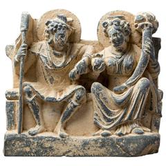 Antique Gandhara Schist Relief of Hariti and Pancika