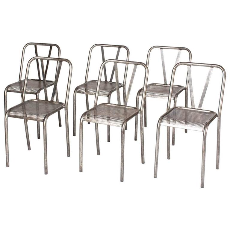 Set of 4 Industrial Metal and Leather Chairs at 1stdibs