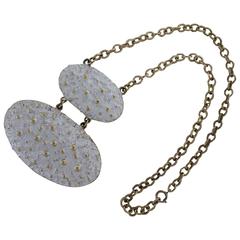 Vintage Napier Chunky Brutalist White Enamel and Gold-Tone Necklace 1