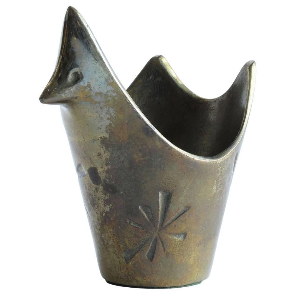 Ben Seibel Solid Brass Cup with Bird and Stars Design, 1950s For Sale