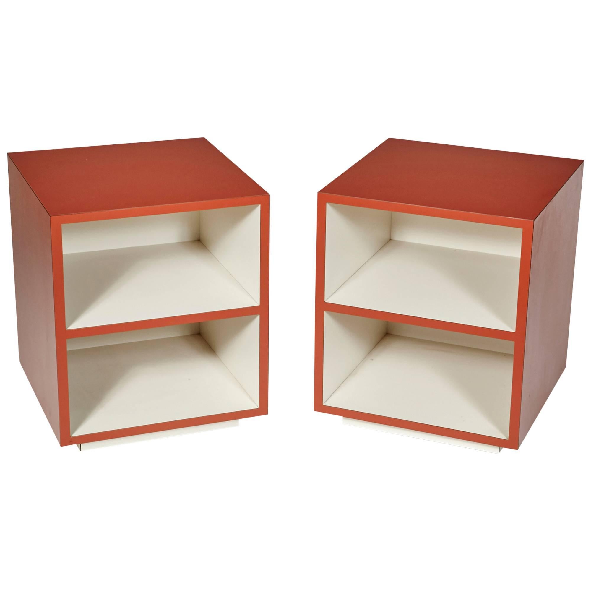 1970s Orange Cube Side Tables, Pair For Sale