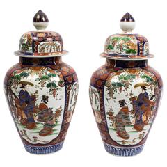 Antique Large Pair of Japanese Imari Porcelain Vases, circa 1870