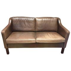 Two-Seat Borge Mogensen Style Brown Leather Sofa by Mogens Hansen