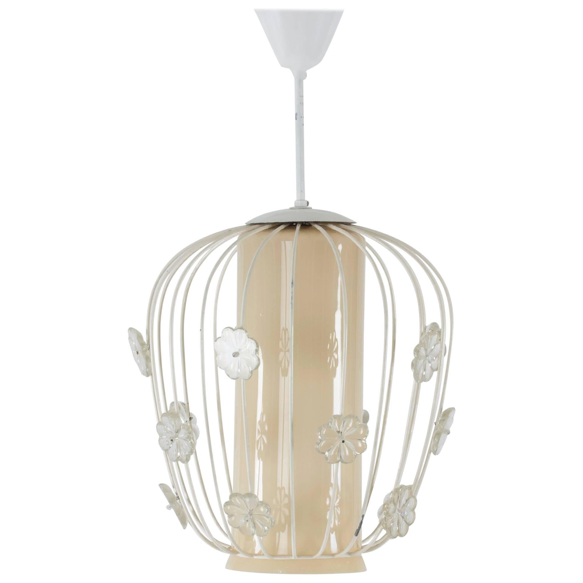 Swedish 1950s Glass and Lacquered Metal Ceiling Lamp