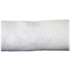 Antique White French Linen Bolster with Embroidered Birds