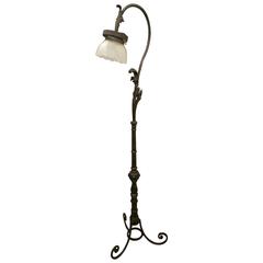 Wrought Iron and Frosted Etched Glass Floor Lamp